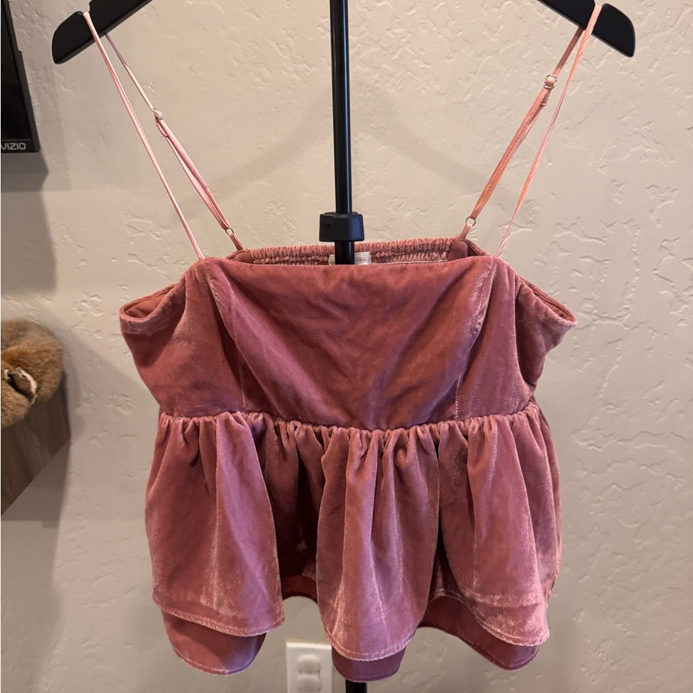 Urban Outfitters Dusty Rose Velvet Peplum Cami